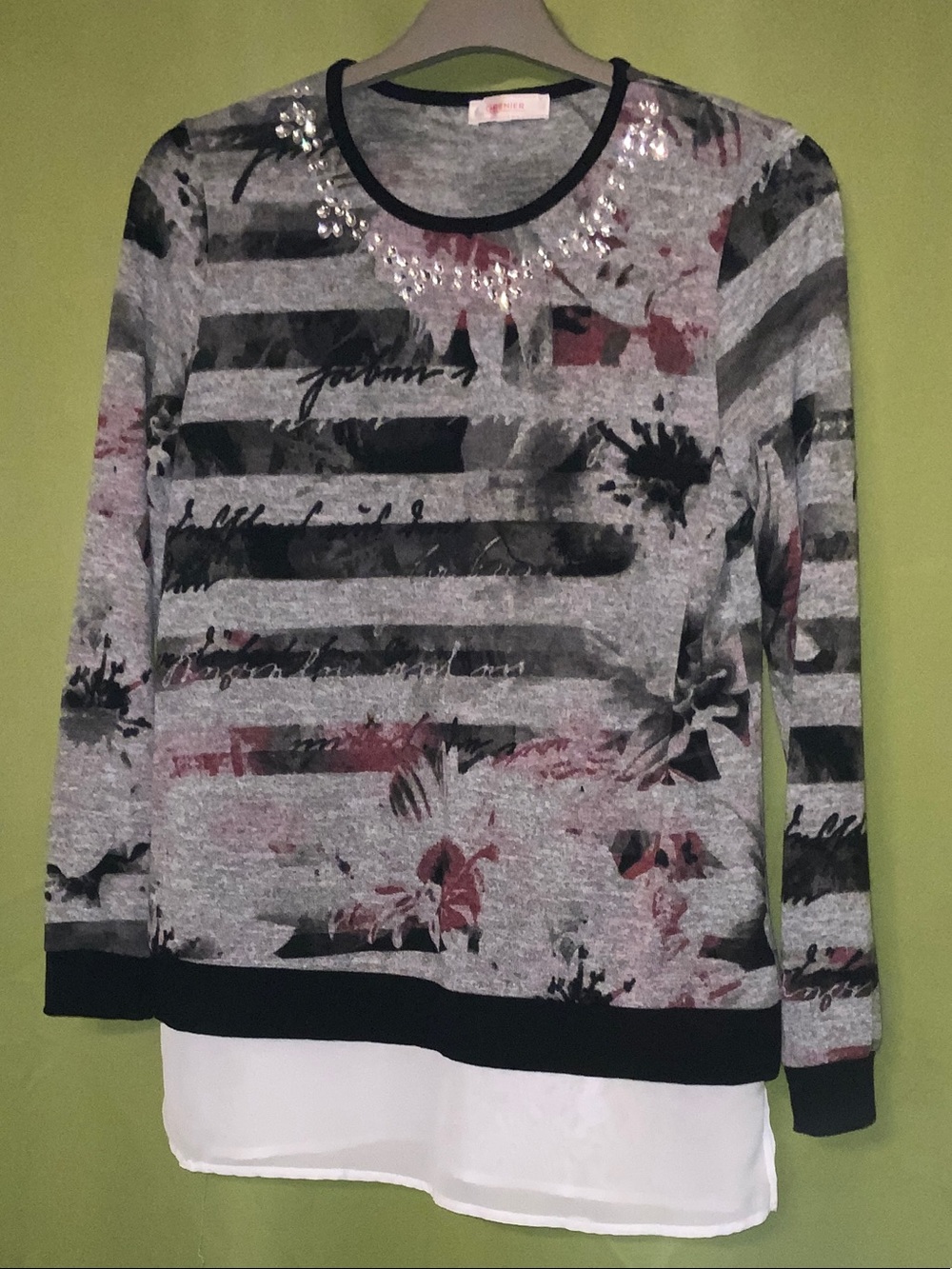 Le Grenier Embellished Striped Floral Layered-Look Sweater